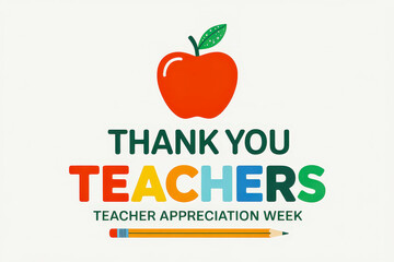 Colorful Teacher Appreciation Week design with an apple and pencil.