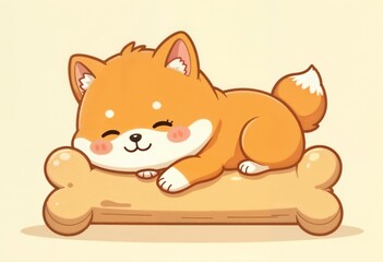 Obraz premium Chibi Shiba Inu Sleeping Illustration Dog Character Art
