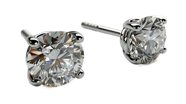 Classic round cut stud earrings isolated on transparent background