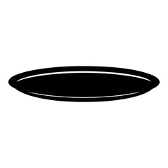 Monochrome illustration of an elongated oval dish or plate with a rim