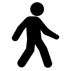 Simple black and white pedestrian or walking figure illustration on white background
