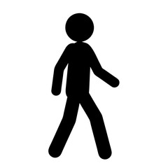 Walking stick figure silhouette on white background for minimalistic representation