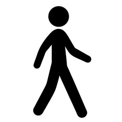 Simple black and white pedestrian or walking figure illustration on white background