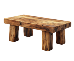 Rustic wooden table displayed in cozy living room isolated on transparent background