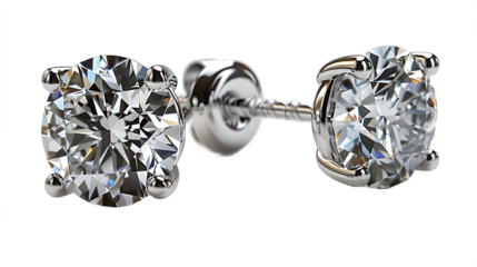 Elegant white gold diamond earrings isolated on transparent background