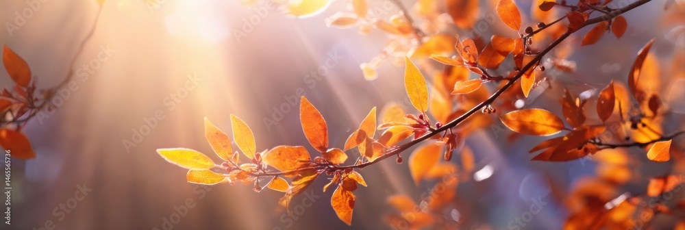 Leinwandbilder Sunlight Filtering Through Soft Orange Foliage in a Serene Autumn Forest at Golden Hour Generative AI