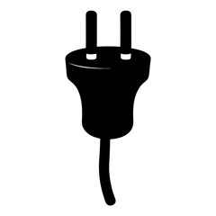 Isolated Black Power Plug Silhouette with Two Pins and Cable Connector
