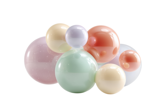 Colorful 3D glossy spheres abstract composition PNG with a transparent background

