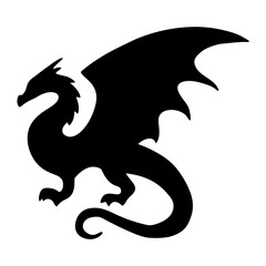 Majestic Dragon Silhouette with Sprawling Wings and Curled Tail Illustration