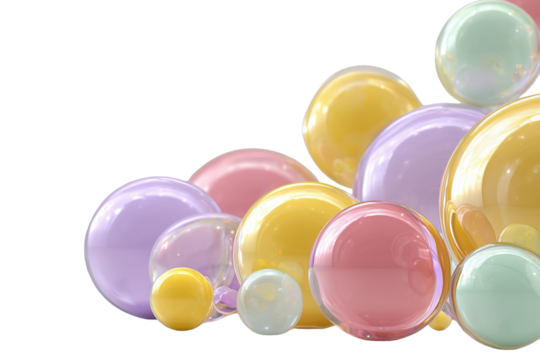 Colorful 3D glossy spheres abstract composition PNG with a transparent background

