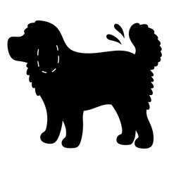 Black Silhouette of a Fluffy Dog with a Quirky Tail Wag