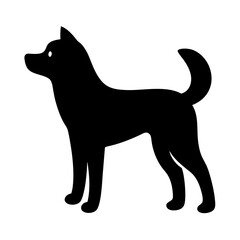 A simplified black silhouette of a dog, standing tall and proud