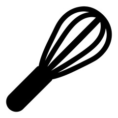 Black silhouette illustration of a wire whisk on a plain white background