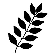 Elegant minimalist black and white botanical illustration of a leafy branch