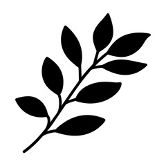 Elegant black silhouette illustration of branch with leaves on a white background