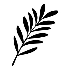 Simple black and white illustration of a stylized leafy branch drawing