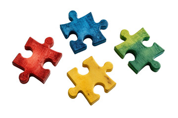 Fototapeta premium Colorful puzzle pieces in red, blue, green and yellow PNG with a transparent background