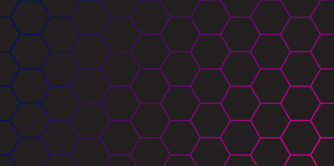 Abstract Futuristic Hexagonal Grid Background with Neon Purple and Pink Glow. Abstract Hexagonal grid background. 