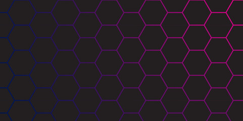 Abstract Futuristic Hexagonal Grid Background with Neon Purple and Pink Glow. Abstract Hexagonal grid background. 