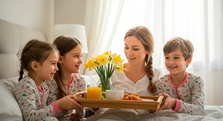 Mother and daughter brushing their teeth together in the bathroom near the sink and the mirror