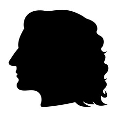 Striking silhouette of a man with wavy hair viewed from the side