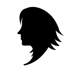 Silhouette of a Woman's Head with Flowing Hair and Elegant Profile View