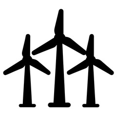 Illustration of a Wind Farm with Three Wind Turbines in Silhouette