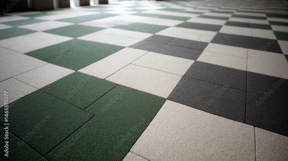 Aufkleber this wide shot illustrates a stylish floor with a green and gray checkered weave pattern, offering a