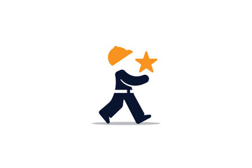 Logo design of a worker a star in his hands, symbolizing care, protection, childhood, and home-related values.

