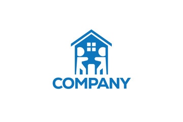 Logo design of a two boys holding a house in his hands, symbolizing care, protection, childhood, and home-related values.

