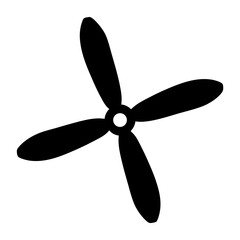 Black and white graphic depicting a rotating propeller with three blades