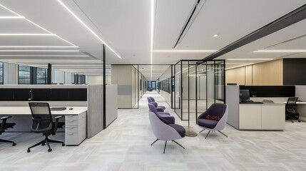 Modern, open-plan office space with modular furniture