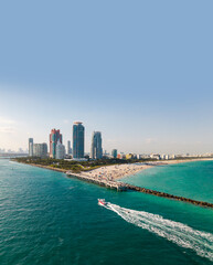 Naklejka premium Aerial view of Miami marina. Miami skyline with marina and yacht.