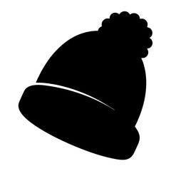 Silhouette of a warm winter beanie hat with a fluffy pompom