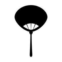 Elegant black silhouette illustration of a traditional handheld fan on white background