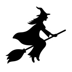 Silhouette of a Witch Flying on a Broomstick, Perfect for Halloween