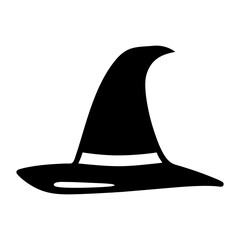 Simple black and white silhouette illustration of a traditional witch hat