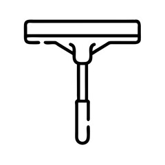 Black outline icon of floor squeegee with handle, minimalist cleaning tool symbol for sanitation, water removal and surface maintenance in home or commercial use