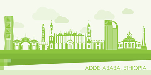 Fototapeta premium Green Skyline panorama of city of Addis Ababa, Ethiopia - vector illustration