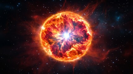 Celestial Inferno: A Star's Fiery Demise - A dying star explodes in a vibrant nebula, symbolizing creation, destruction, rebirth, power, and cosmic wonder