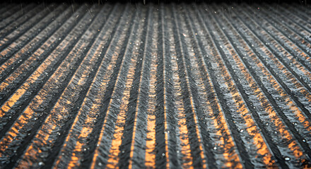 Raindrops On Corrugated Metal Creating Textured Backgrounds And Visual Effects