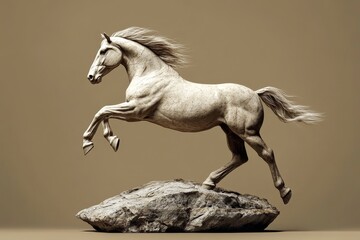 Fototapeta premium Dynamic, leaping equine figure on a rock.