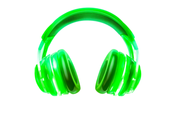 Headphones, green, musical listening device, audio technology, cut out transparent
