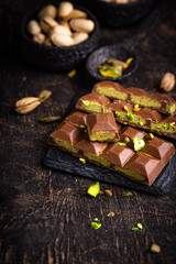 Dubai chocolate with kadayif pistachio filling