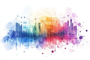 Fototapeta premium Data Visualization Rainbow Spectrum - Abstract watercolor graphic of colorful data charts and graphs, ideal for business, finance, and technology concepts