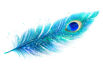 Obraz premium Shiny Blue Peacock Feather Isolated Ornament, cut out transparent