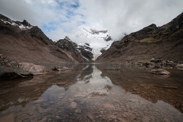 A reflection of a snow-covered peaks of the Ausangate mountains