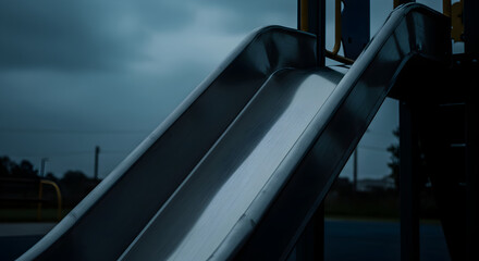Steel Slide Under A Gloomy Sky At Dusk On An Empty Playground