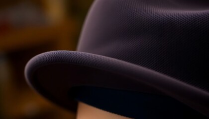 close up of a person wearing a purple hat