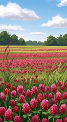 Crimson Clover Field: Summer's Vibrant Hues